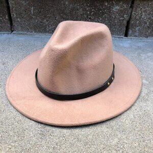 Women's Fedora Hat One Size Felt Cap Beige Wide Brim​​